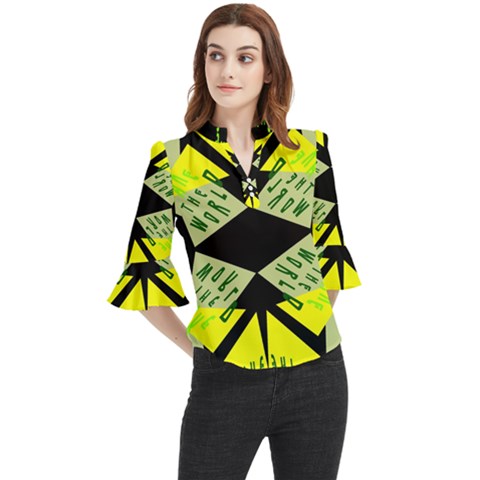 Abstract Pattern Geometric Backgrounds   Loose Horn Sleeve Chiffon Blouse by Eskimos