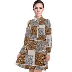 Animal Skin Pattern Long Sleeve Chiffon Shirt Dress by Sparkle