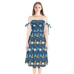 Dolphins Bees Pattern Shoulder Tie Bardot Midi Dress by Sparkle