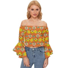 Minionspattern Off Shoulder Flutter Bell Sleeve Top by Sparkle