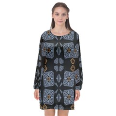 Abstract Pattern Geometric Backgrounds   Long Sleeve Chiffon Shift Dress  by Eskimos