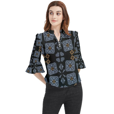 Abstract Pattern Geometric Backgrounds   Loose Horn Sleeve Chiffon Blouse by Eskimos