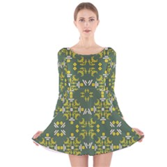 Abstract Pattern Geometric Backgrounds   Long Sleeve Velvet Skater Dress by Eskimos