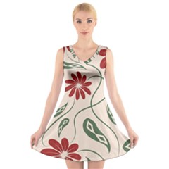  Folk Flowers Floral Art Print Flowers Abstract Art  V-neck Sleeveless Dress by Eskimos