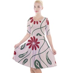  Folk Flowers Floral Art Print Flowers Abstract Art  Quarter Sleeve A-line Dress by Eskimos