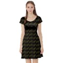 Fern Pattern 2 Black Short Sleeve Skater Dress View1