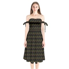 Fern Pattern 2 Black Shoulder Tie Bardot Midi Dress by violetheavensky