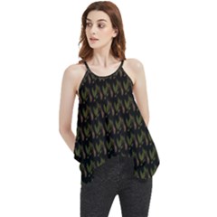 Fern Pattern 2 Black Flowy Camisole Tank Top by violetheavensky