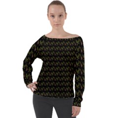 Fern Pattern 2 Black Off Shoulder Long Sleeve Velour Top by violetheavensky