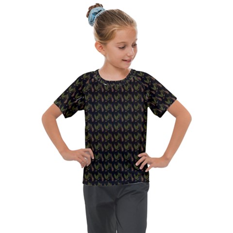 Fern Pattern 2 Black Kids  Mesh Piece Tee by violetheavensky