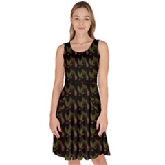 Fern Pattern 2 Black Knee Length Skater Dress With Pockets by violetheavensky