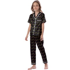 Fern Pattern 2 Black Kids  Satin Short Sleeve Pajamas Set by violetheavensky