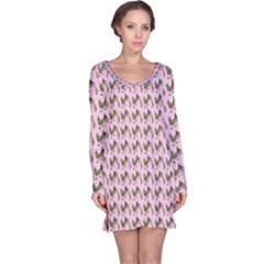 Fern Pattern 2 Pink Long Sleeve Nightdress by violetheavensky