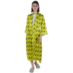 Fern Pattern 2 Yellow Maxi Satin Kimono by violetheavensky