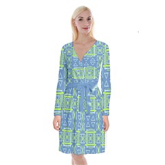 Abstract Pattern Geometric Backgrounds   Long Sleeve Velvet Front Wrap Dress by Eskimos