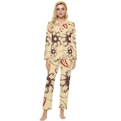 Folk Flowers Print Floral Pattern Ethnic Art Womens  Long Sleeve Velvet Pocket Pajamas Set by Eskimos