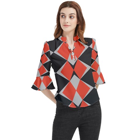 Abstract Pattern Geometric Backgrounds   Loose Horn Sleeve Chiffon Blouse by Eskimos