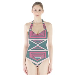 Abstract Pattern Geometric Backgrounds   Halter Swimsuit by Eskimos