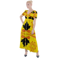 Floral Folk Damask Pattern Fantasy Flowers  Button Up Short Sleeve Maxi Dress by Eskimos