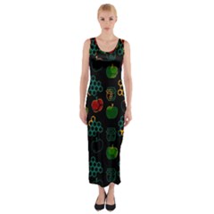 Apples Honey Honeycombs Pattern Fitted Maxi Dress by Amaryn4rt