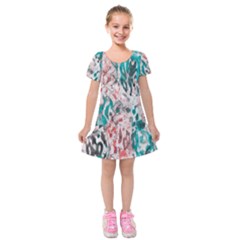 Colorful Spotted Reptilian Coral Kids  Short Sleeve Velvet Dress by MickiRedd