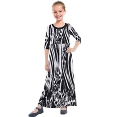 Zebra Leopard Black 7000 Kids  Quarter Sleeve Maxi Dress by MickiRedd