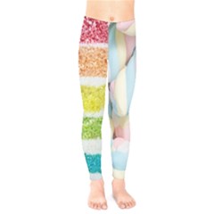 Rainbow-cake-layers Marshmallow-candy-texture Kids  Leggings by jellybeansanddinosaurs