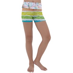 Rainbow-cake-layers Marshmallow-candy-texture Kids  Lightweight Velour Yoga Shorts by jellybeansanddinosaurs