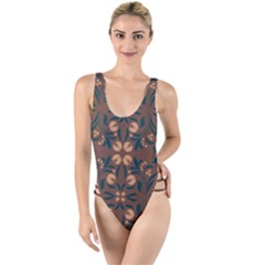 Floral Folk Damask Pattern  High Leg Strappy Swimsuit by Eskimos