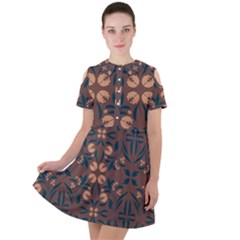 Floral Folk Damask Pattern  Short Sleeve Shoulder Cut Out Dress  by Eskimos