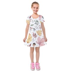 Flowers Pattern Kids  Short Sleeve Velvet Dress by Sparkle