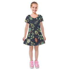 Nature With Bugs Kids  Short Sleeve Velvet Dress by Sparkle