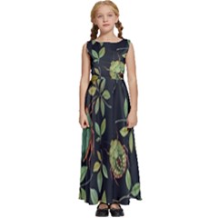 Nature With Bugs Kids  Satin Sleeveless Maxi Dress by Sparkle