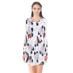 Butterfly Long Sleeve V-neck Flare Dress by Sparkle