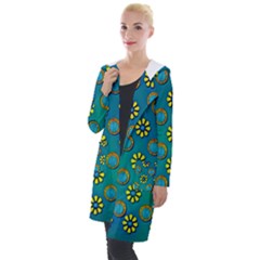 Yellow And Blue Proud Blooming Flowers Hooded Pocket Cardigan by pepitasart