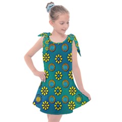 Yellow And Blue Proud Blooming Flowers Kids  Tie Up Tunic Dress by pepitasart