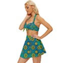 Yellow And Blue Proud Blooming Flowers Vintage Style Bikini Top and Skirt Set  View2