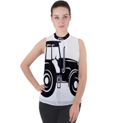 Black-farm-tractor-cut Mock Neck Chiffon Sleeveless Top by DinzDas