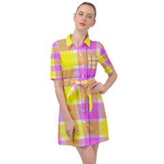 Pink Tartan-8 Belted Shirt Dress by tartantotartanspink