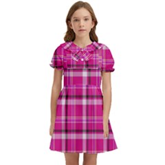 Pink Tartan-9 Kids  Bow Tie Puff Sleeve Dress by tartantotartanspink