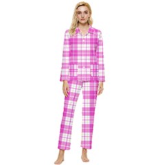 Pink Tartan Womens  Long Sleeve Velvet Pocket Pajamas Set by tartantotartanspink