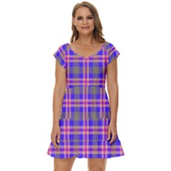 Tartan Purple Short Sleeve Tiered Mini Dress by tartantotartanspink