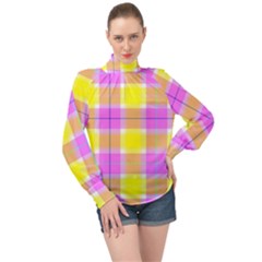 Pink Tartan-8 High Neck Long Sleeve Chiffon Top by tartantotartanspink2