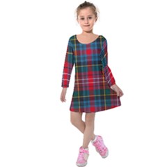 Caledonia Modern Tartan Kids  Long Sleeve Velvet Dress by tartantotartansred