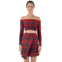 Cameron Clan Modern Tartan Off Shoulder Top With Skirt Set by tartantotartansred