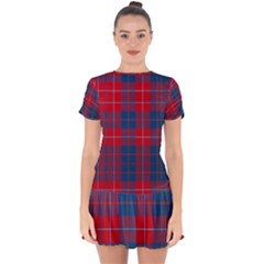 Galloway Red Modern Tartan Drop Hem Mini Chiffon Dress by tartantotartansred