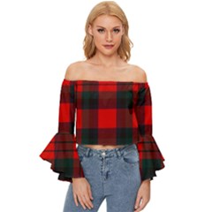 Macduff Modern Tartan 2 Off Shoulder Flutter Bell Sleeve Top by tartantotartansallreddesigns