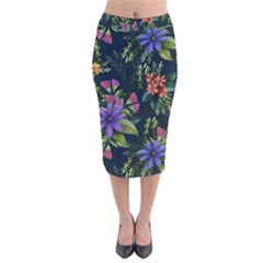 Dark Floral Velvet Midi Pencil Skirt by HWDesign