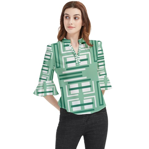 Abstract Pattern Geometric Backgrounds   Loose Horn Sleeve Chiffon Blouse by Eskimos