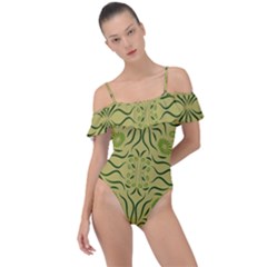 Floral Folk Damask Pattern Fantasy Flowers  Frill Detail One Piece Swimsuit by Eskimos